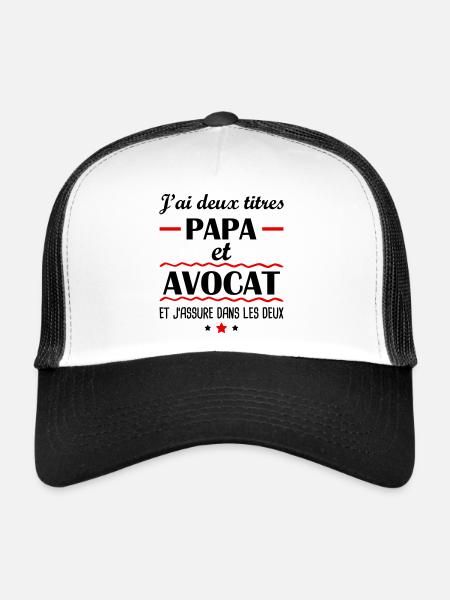 Deux titres papa avocat, cadeau fête des pères - Casquette trucker  - blanc/noir - Devant