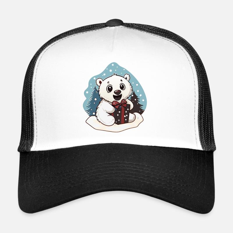 Niedlicher Eisbär mit Geschenk an Weihnachten Trucker Cap