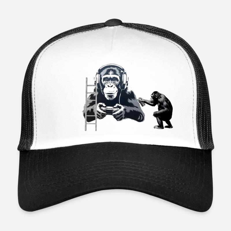 GRAFFITI BANKSY STIL - SCHIMPANS SPELAR DATOR SPEL Truckerkeps