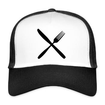 Knife and fork over cross cutlery food vector - Trucker Cap - white/black - Front