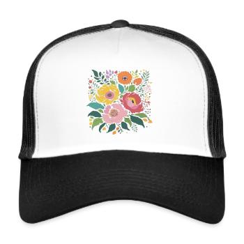 Bouquet of flowers, peonies, poppies, vintage, flower - Trucker Cap - white/black - Front