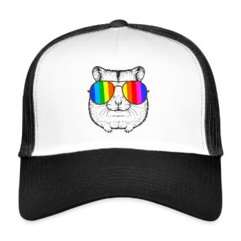 Hamster, LGTB,Regenbogen,Sonnenbrille,bunt - Trucker Cap - Weiß/Schwarz - Vorne