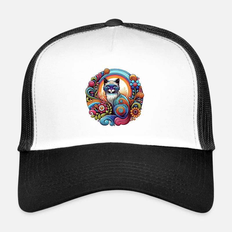 Chat 70s - Casquette trucker  - blanc/noir