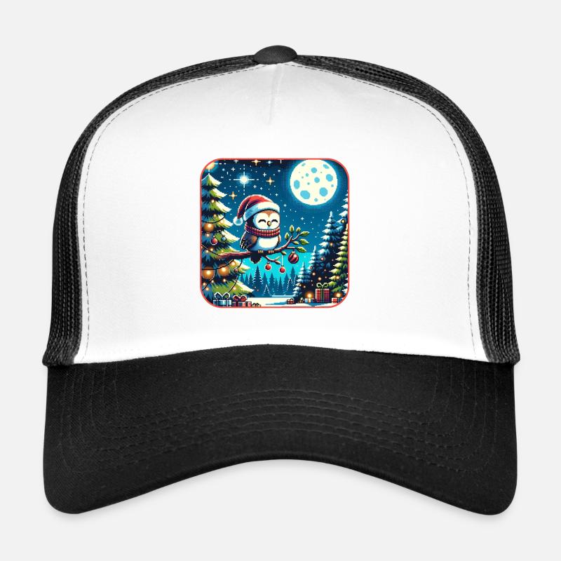 Cute owl with Santa hat sitting on a branch Trucker Cap