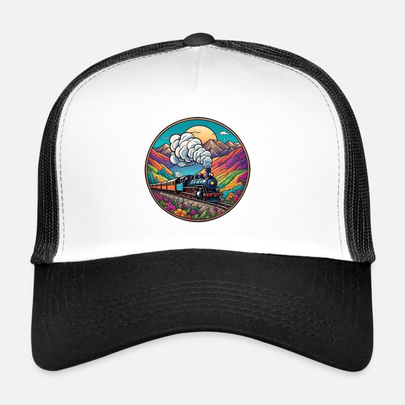Nostalgischer Eisenbahnzug qualmender Lokomotive. Trucker Cap