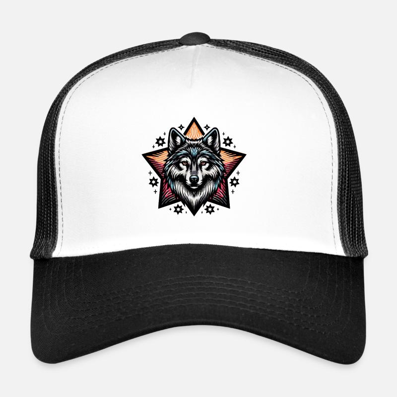 farbenfrohes Wolfsportrait Trucker Cap
