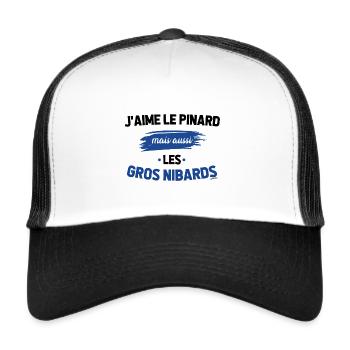 J'aime le pinard mais aussi les gros nibards - Casquette trucker  - blanc/noir - Devant