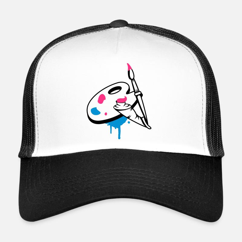 Pinsel,Farbe und Mischpalette - Trucker Cap - Weiß/Schwarz