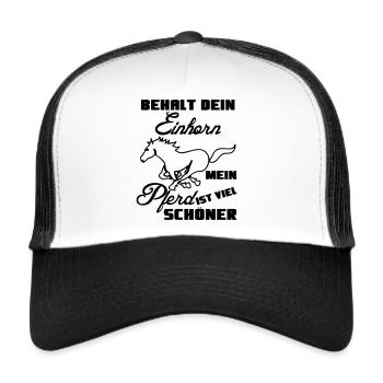 Pferd vs Einhorn Geschenk Tier lustig Spruch - Trucker Cap - Weiß/Schwarz - Vorne