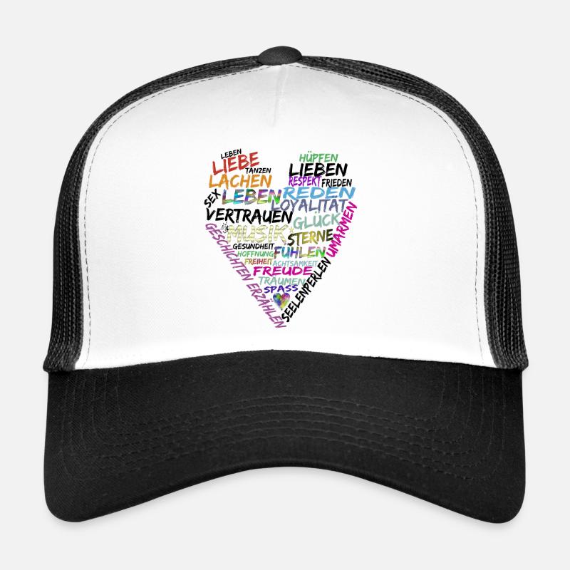 Herz Text - Trucker Cap - Weiß/Schwarz