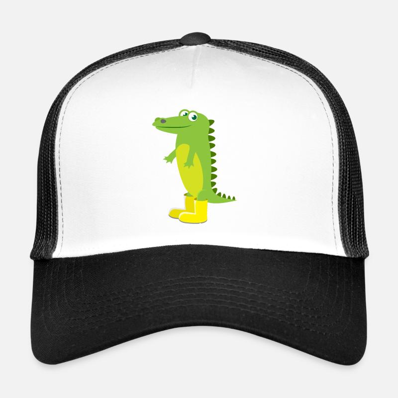 Kindermotiv Tiershirt grünes Krokodil Geschenkidee - Trucker Cap - Weiß/Schwarz