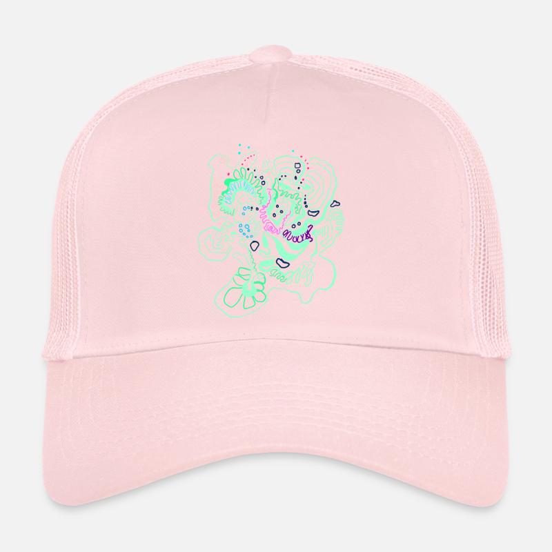 Coral Map / Floral Pattern Trucker Cap