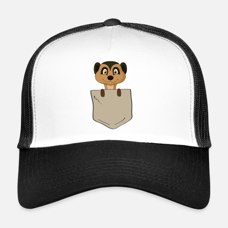 Lustiges Erdmännchen in Brusttasche - Trucker Cap - Weiß/Schwarz