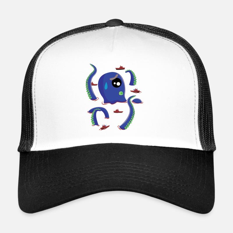 Kraken Oktopus kämpft gegen Schiffe - Trucker Cap - Weiß/Schwarz