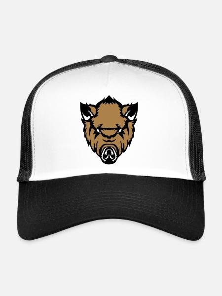 sanglier sauvage feroce boar face cartoo - Casquette trucker  - blanc/noir - Devant