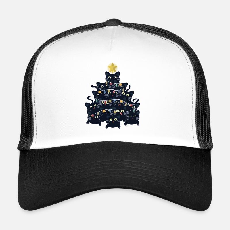 Weihnachtsbaum aus schwarzen Katzen - Trucker Cap - Weiß/Schwarz