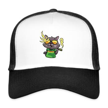 Katze Marihuana Weed Joint Kiffen Reggae Geschenk - Trucker Cap - Weiß/Schwarz - Vorne
