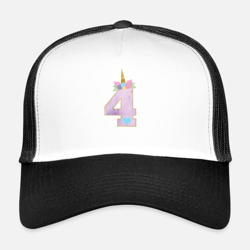 4.Geburtstag Einhorn Zahl 4 Jahre Mädchen Geschenk - Trucker Cap - Weiß/Schwarz