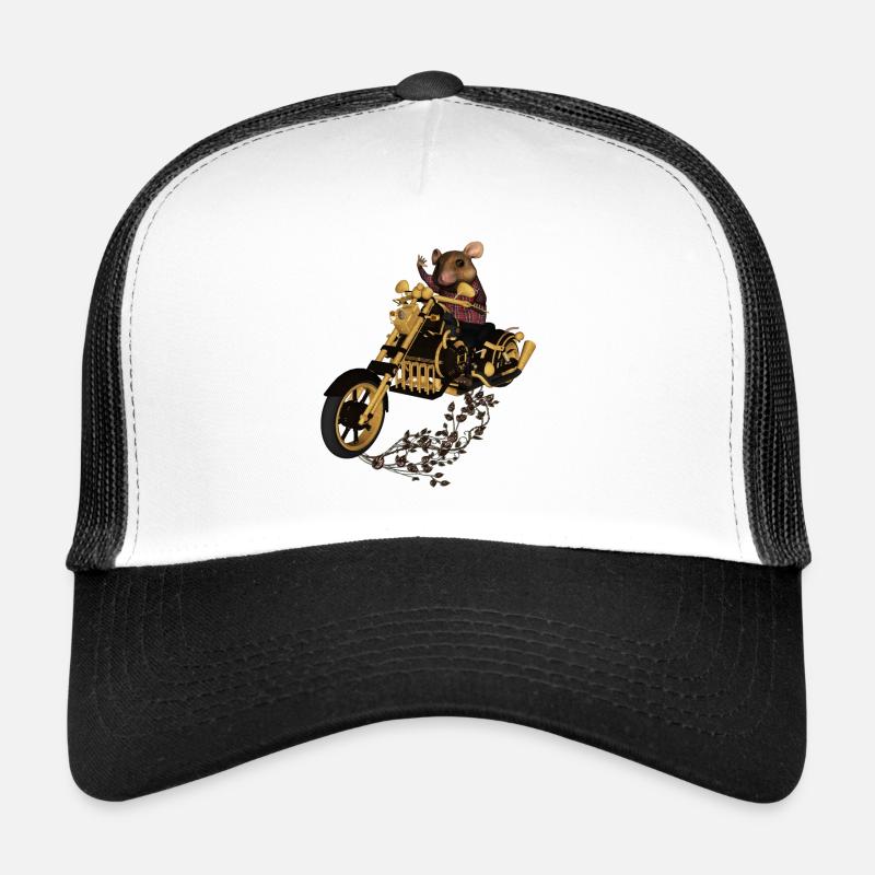 Muster, lustige Maus auf einem Motorrad - Trucker Cap - Weiß/Schwarz