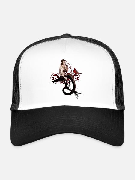 Magnifique sirène noire assise dans un arbre - Casquette trucker  - blanc/noir - Devant