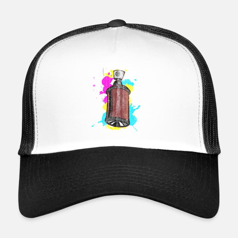 Bombe aérosol graffiti avec peintures en aérosol - Casquette trucker - blanc/noir