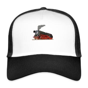 Dampflok Lokomotive Eisenbahn Geschenkidee - Trucker Cap - Weiß/Schwarz - Vorne