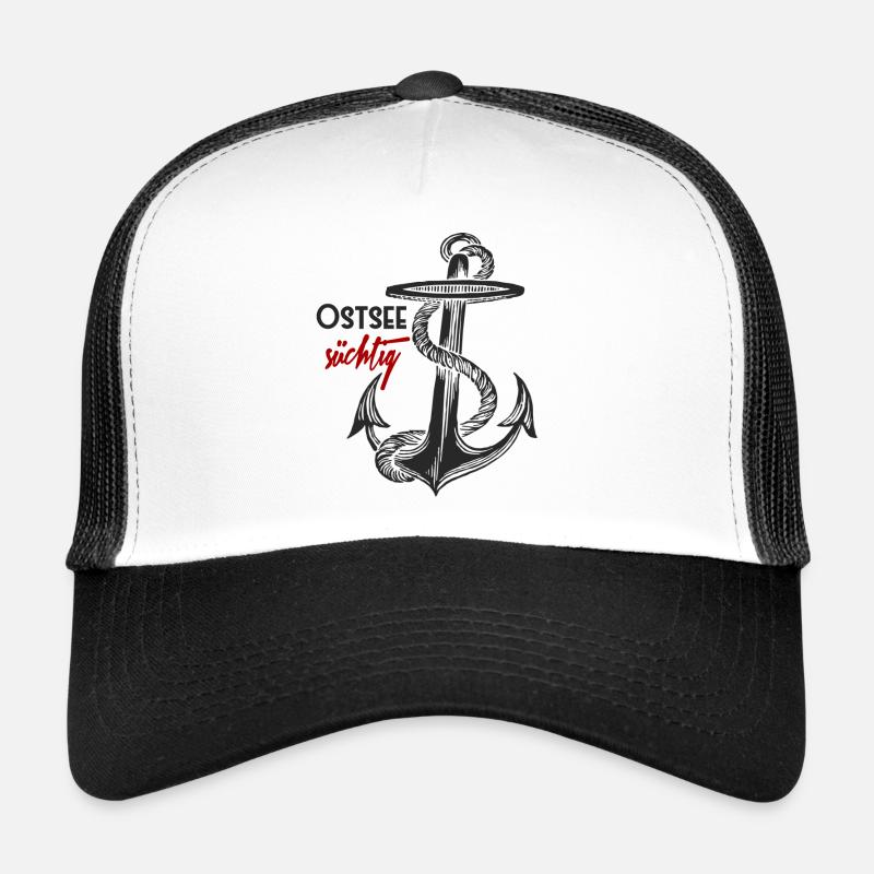 Ostsee-süchtig - Anker - Trucker Cap - Weiß/Schwarz