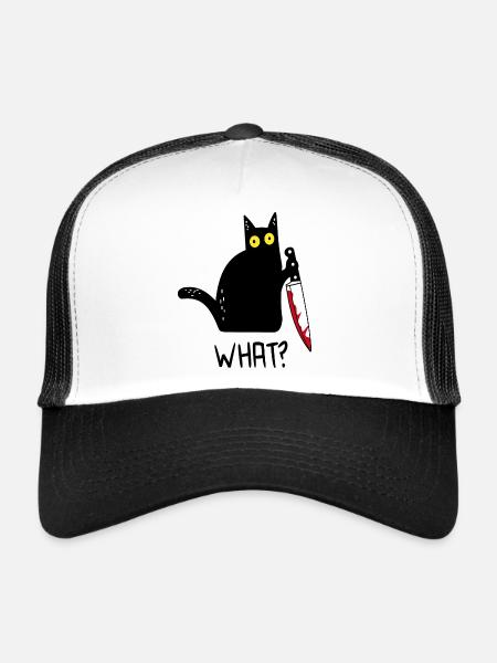 Schwarze Katze Was? - Trucker Cap - Weiß/Schwarz - Vorne