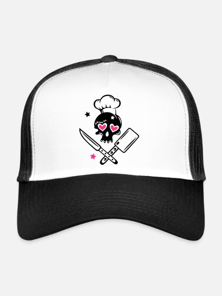 Skull girlie with cooking hat - Trucker Cap - white/black - Front