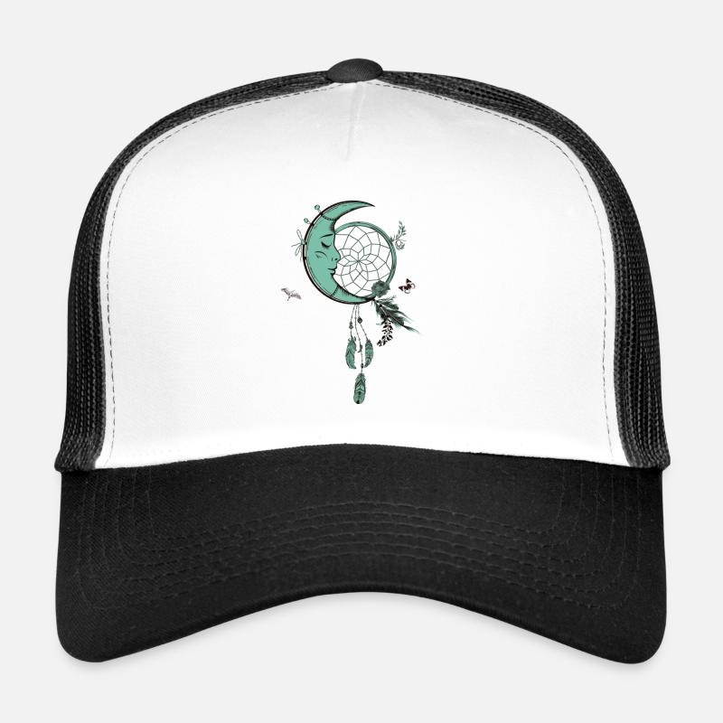 Traumfänger mit Mond und Federn - Trucker Cap - Weiß/Schwarz