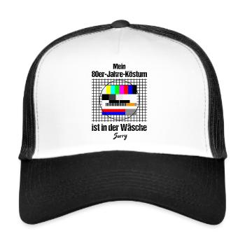 80er Jahre Kostüm - Trucker Cap - Weiß/Schwarz - Vorne