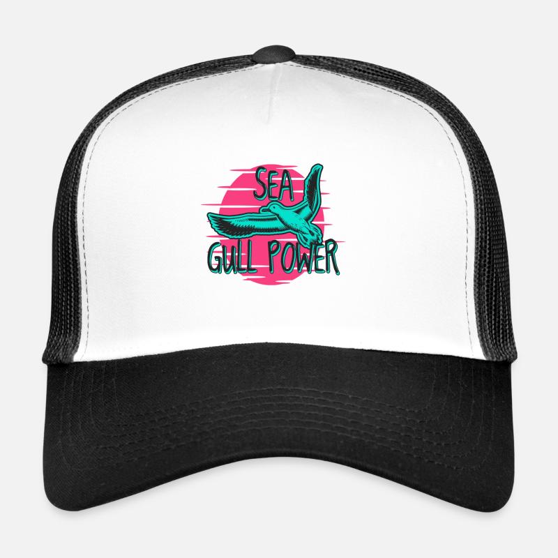 Graphisme rétro de mouette de mouette de mer Puissance de la mouette - Casquette trucker  - blanc/noir