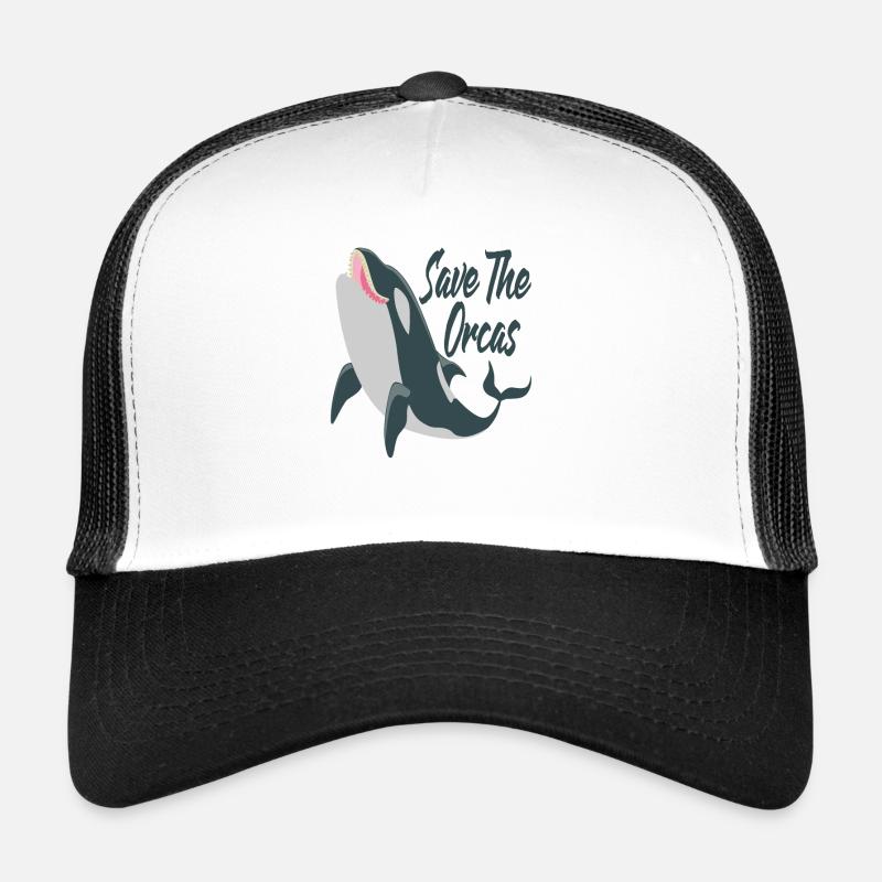 Save The Orcas Schwertwal Wal Killerwal Geschenk - Trucker Cap - Weiß/Schwarz