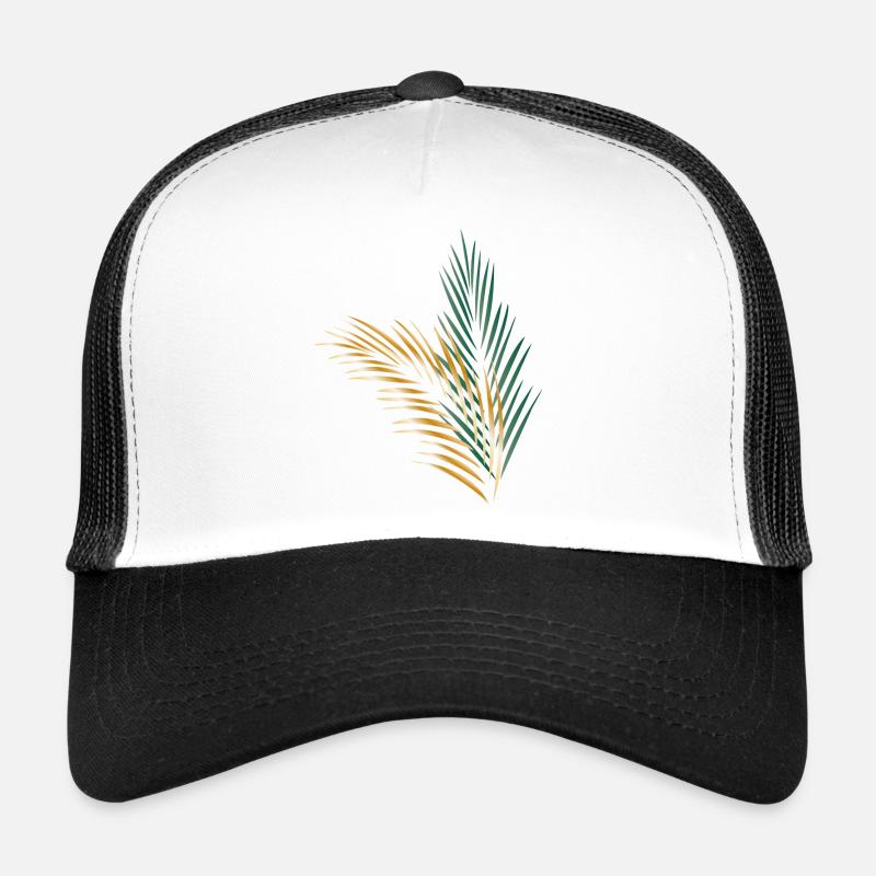 ein grünes und ein goldenes Palmenblatt - Trucker Cap - Weiß/Schwarz
