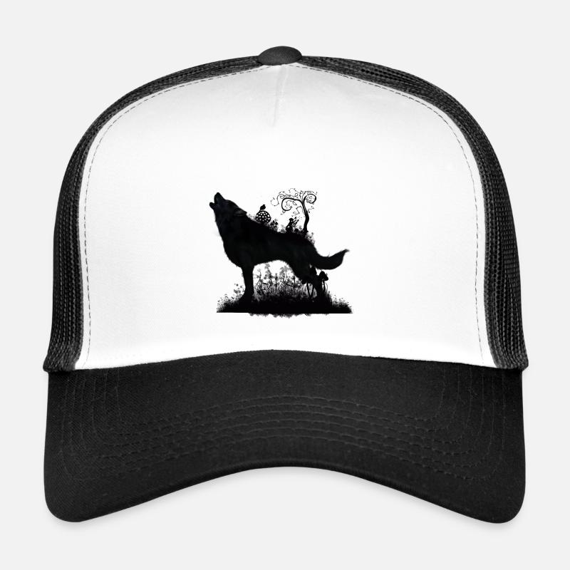 Loup renversant avec la fée dans la nuit Casquette trucker 