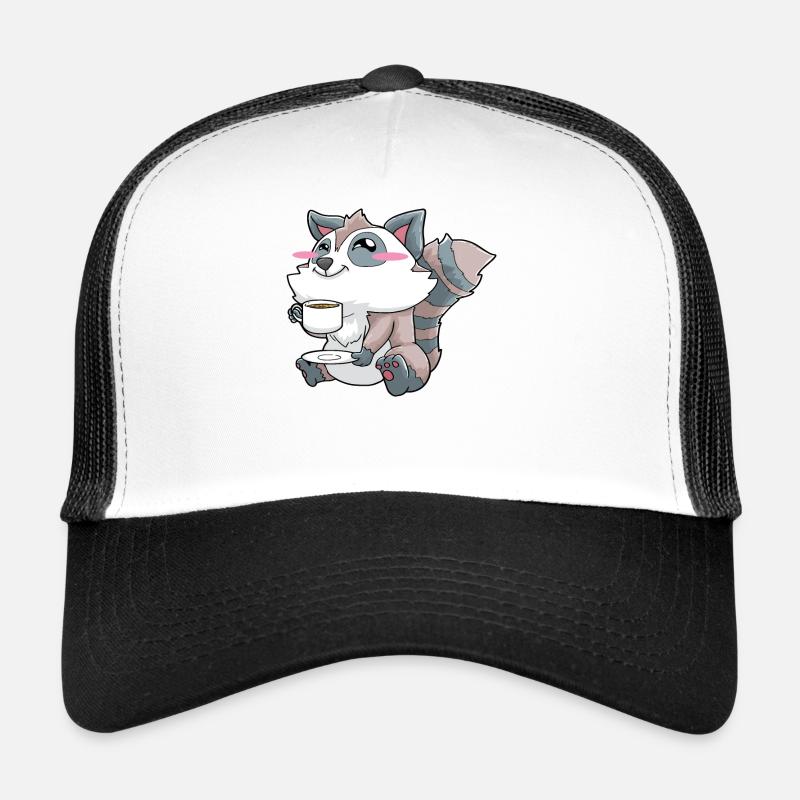 Funny raccoon drinking coffee - Trucker Cap - white/black