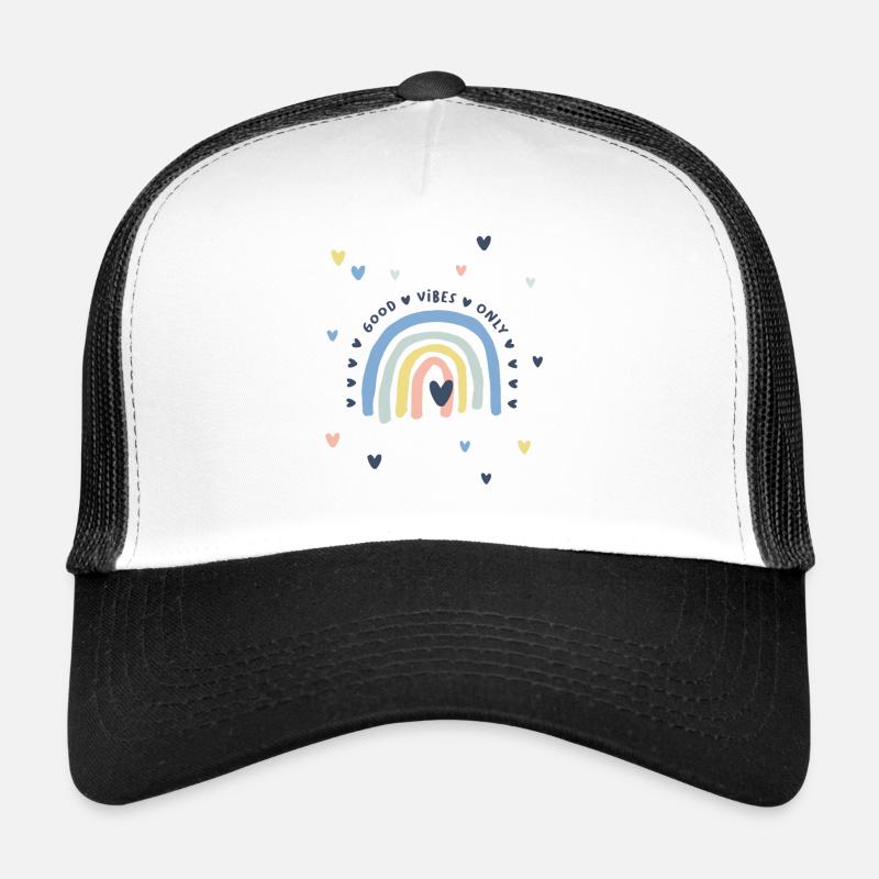 Regenbogen mit Herz - Good Vibes Only - Trucker Cap - Weiß/Schwarz