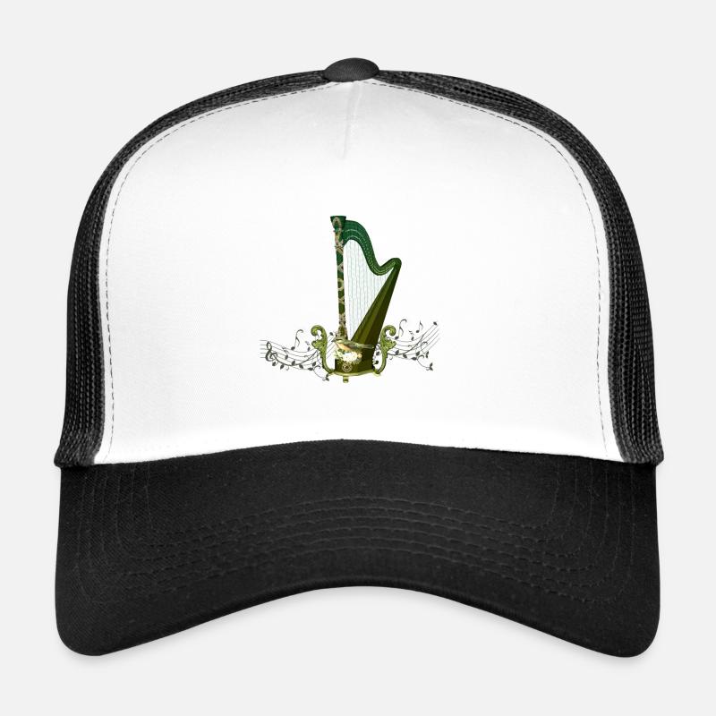 Celtic harp with celtic knot and flowers with bird Trucker Cap