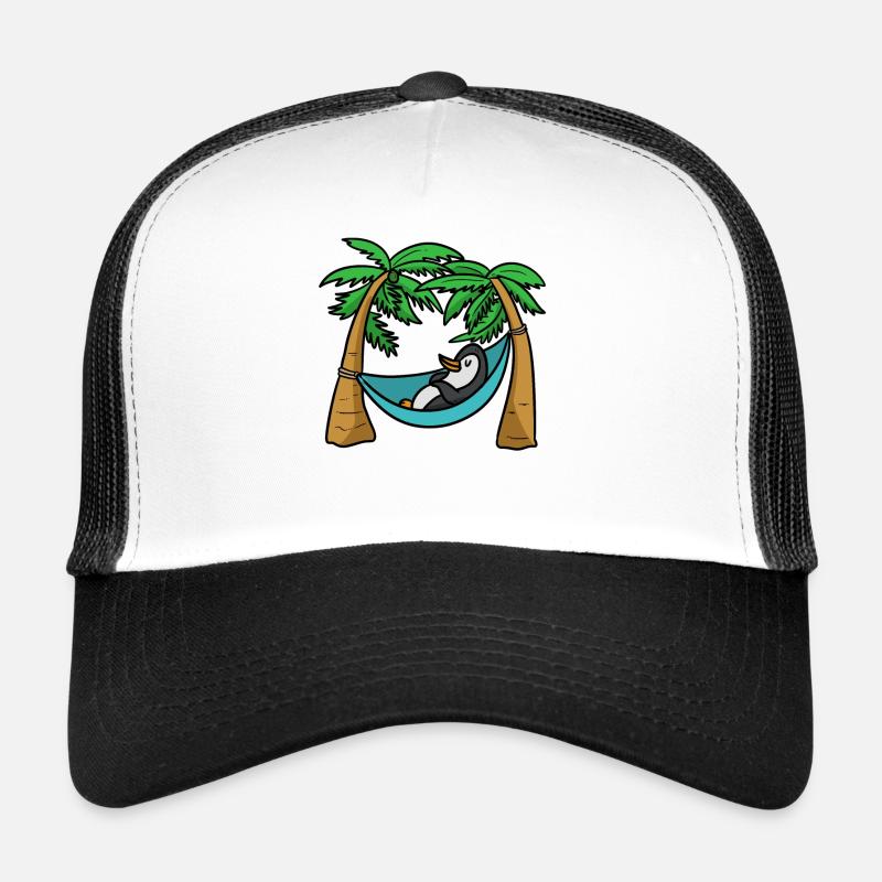 Pinguin Chillt Hängematte Urlaub - Trucker Cap - Weiß/Schwarz