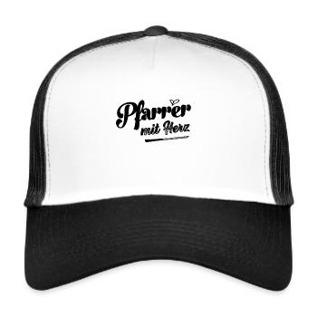 Pfarrer mit Herz Jesus Glaube Kirche Gebet - Trucker Cap - Weiß/Schwarz - Vorne