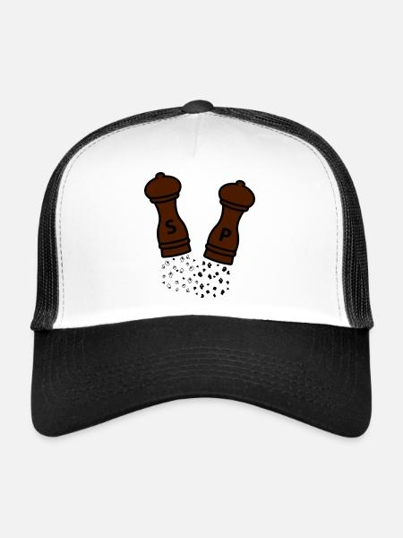 Salt & pepper / wooden spice mills / gift idea - Trucker Cap - white/black - Front