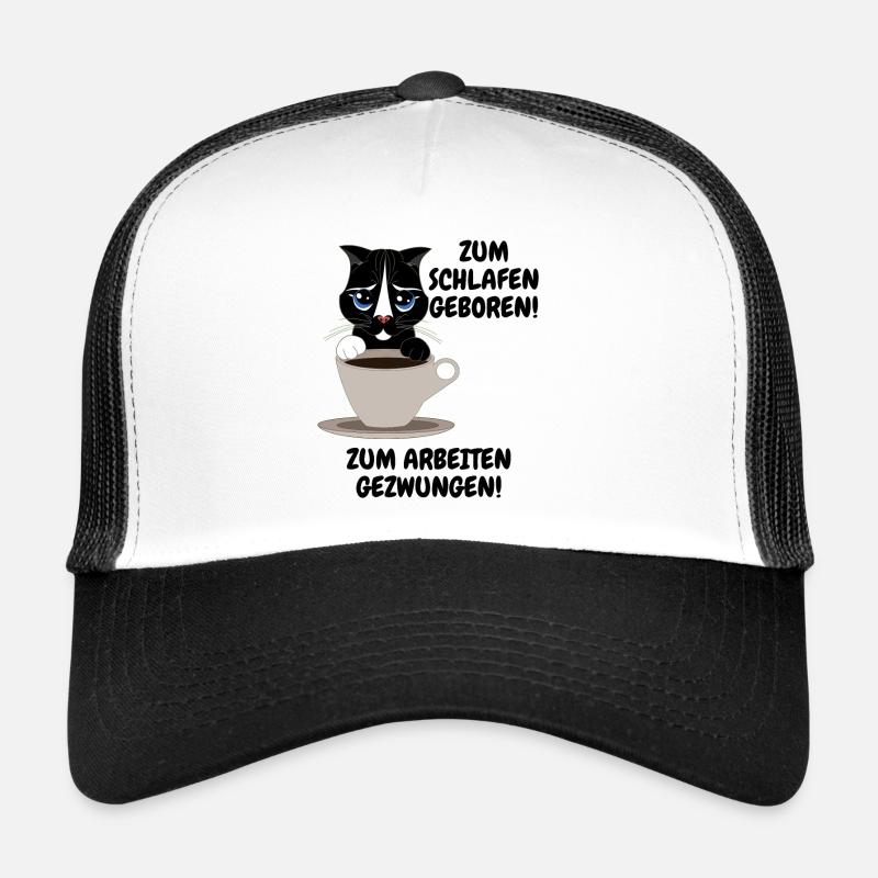 Katze, Kaffee, Arbeit, Montag, Spruch, Kätzchen - Trucker Cap - Weiß/Schwarz