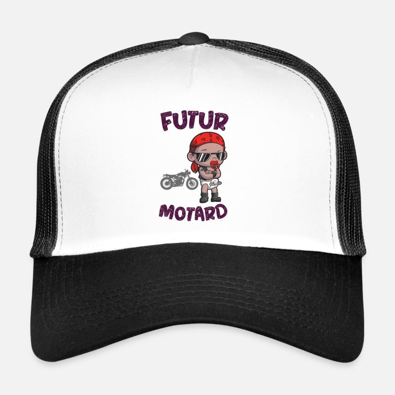 Grossesse - Naissance - Arrivée de bébé - Motard - Casquette trucker  - blanc/noir