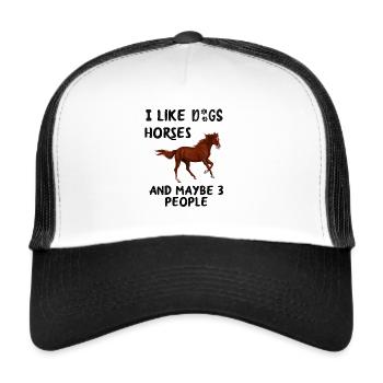 j'aime les chevaux, les chiens et peut-être 3 personnes - Casquette trucker  - blanc/noir - Devant