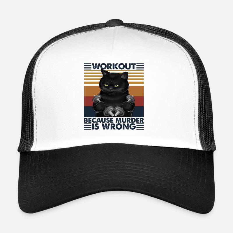 Workout Because Murder Is Wrong Vintage Black Cat Trucker Cap