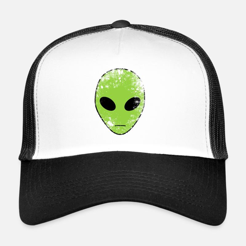 Green Alien Head - Trucker Cap - white/black