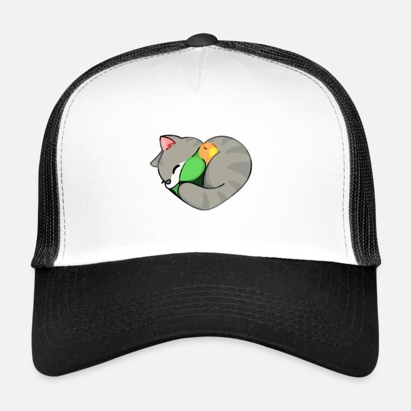 chat minion avec peroquet - Casquette trucker  - blanc/noir