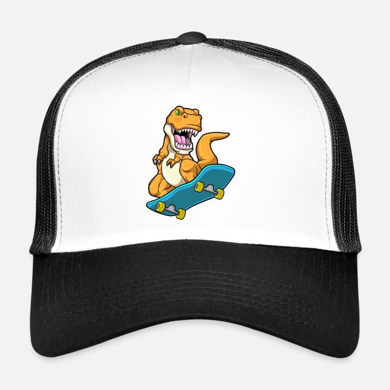 Dinosaur as a skater with a skateboard - Trucker Cap - white/black