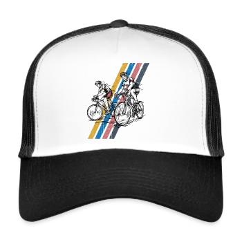 Vintage Roadbike Stripes - racing bike motif - Trucker Cap - white/black - Front