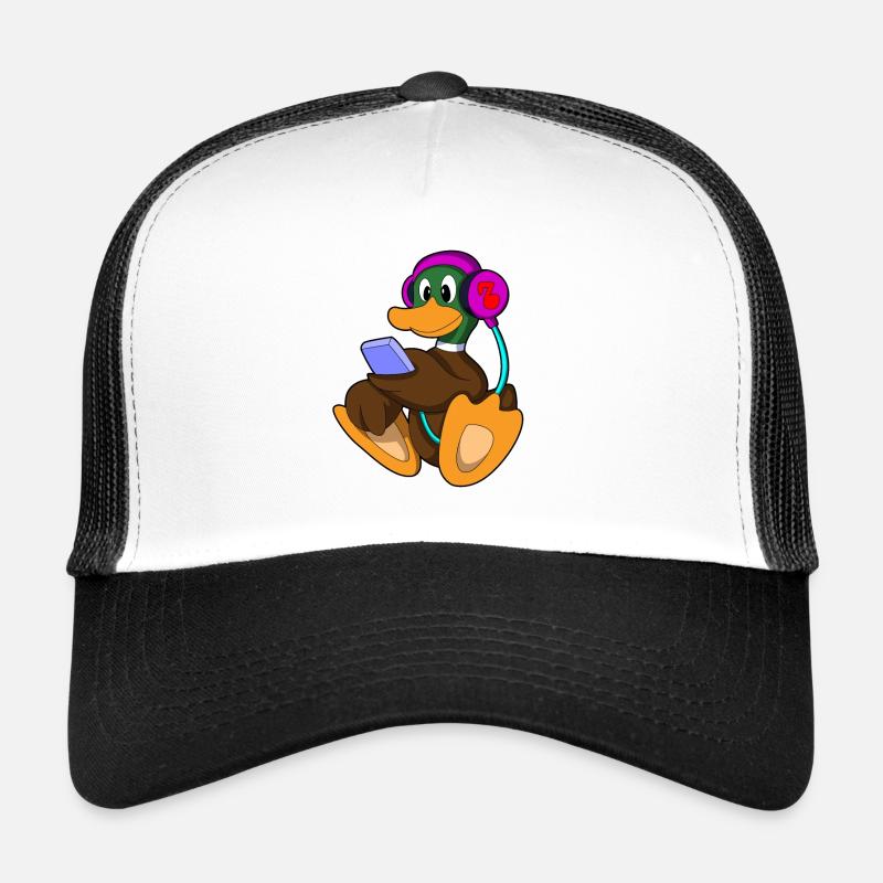 Ente mit Telefon & Kopfhörer - Trucker Cap - Weiß/Schwarz